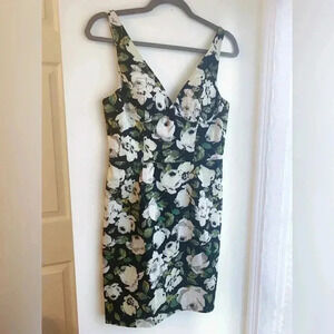 NWT Bebe Satin Floral V Neck Sleeveless Mini Dress Padded Bra Fit & Flare NEW